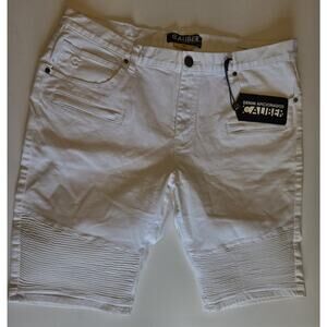 Caliber Men’s White Moto Denim Shorts Size 40 Biker Ribbed C.D.M.G NYC New W/Tag